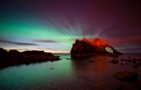 Northern Lights Behind Bow Fiddle Rock, Moray, Scotland