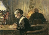 Helga Ancher - (Danish, 1883 - 1964) - Interior of Her Parents (Anna and Michael Ancher) Writing Christmas Letters, 1924,