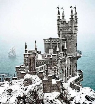 An amazing "ice" castle called the Swallow's Nest Castle, Ukraine