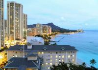 Looking at Diamond Head at dusk from the Moana