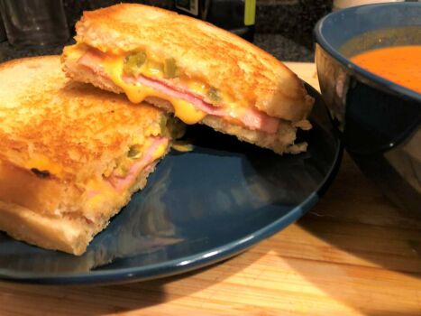 Grilled Ham and Cheese with creamy tomato soup