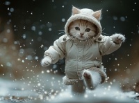 Cat Running in the Snow