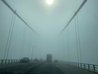 Mackinac bridge in fog