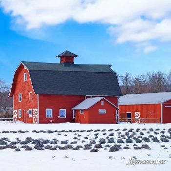 Solve The big red barn . . . . . jigsaw puzzle online with 64 pieces