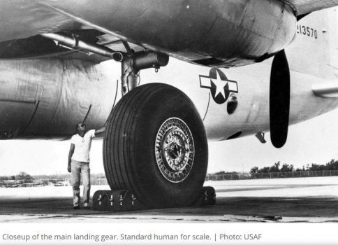 Closeup of the Main Landing Gear B-36 with, as the Ar Force noted, a Standard Human for scale.
