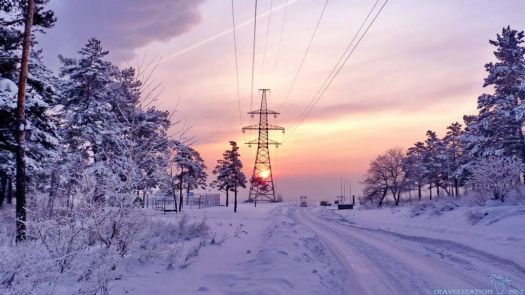 Winter Road at Sunset
