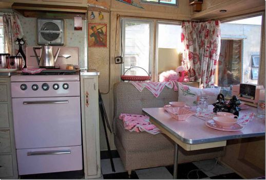 Vintage Trailer Kitchen with Pink!