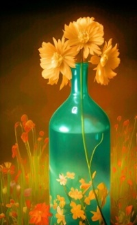 Orange Flowers Green Bottle, resizable 15 to 400 pieces