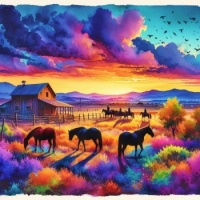 sunset at a horse ranch in Arizona