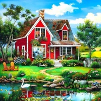 Comfy Red House and a Swan...