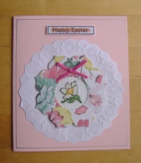 Seasonal Crafts - Papercraft - Easter Cross Stitch Card - White Dog Rose on Pink (Resize: 9 - 240 Pieces)