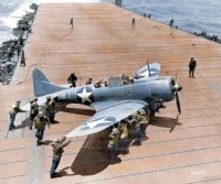 Douglas SBD Dauntless on the deck of U.S.S. Hornet during the Battle of Midway.