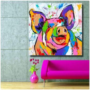 Solve Colourful Porky Pig Oil Painting jigsaw puzzle online with 256 pieces