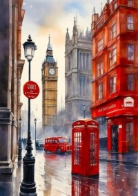 A View of London with Big Ben and a Phone Booth.....