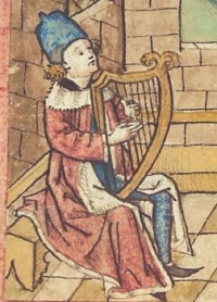Medieval Musician Playing a Lyre, Anthony, Book of Examples, ca. 1480-1490, Swabia