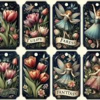 Seasonal Vintage Art - Spring - Pretty Gift Tags - Tulips & Fairies 2 (Resize: 9 - 144 Pieces)