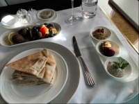 Manchester - Dubai : lunch first course. Part of the Mediterranean mezze