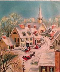 Vintage postcard winter village