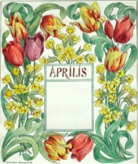 Április (April) Calendar design, Olga Benczúr (Olga Vastagh)