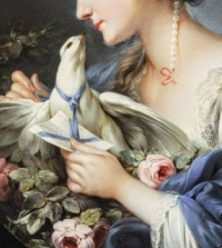 Young Woman Fastening a Letter to the Neck of a Pigeon (Detail)