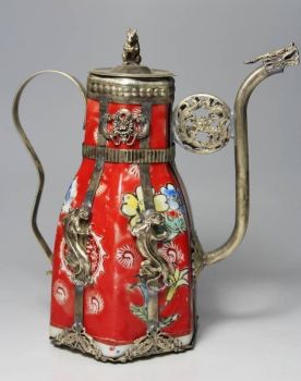Chinese Handwork Painting On An  Old Porcelain Tea Pot