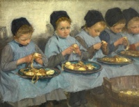 Pierre Jacques Dierckx (Belgian, 1855–1947), Orphan Girls Peeling Potatoes