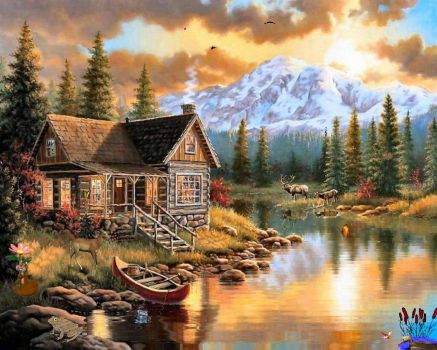 Solve Lake Cabin jigsaw puzzle online with 80 pieces