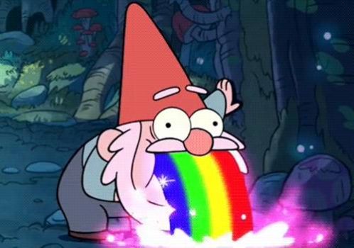 Gnome throwing up rainbows