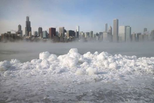 Ice forms along Lake Michigan in Chicago in 2014.