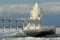 St. Joseph Lighthouse after ice storm on Lake Michigan