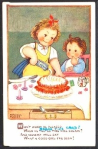 Themes Vintage illustrations/pictures - Cake for Daddy with a special cream