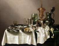 Willem Claesz Heda Still Life With Plates Hanging Off Table Edge