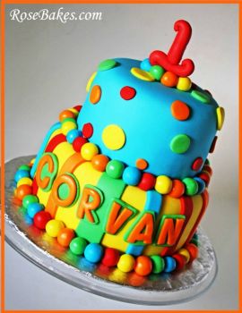 Bright-Bold-Stripes-Polka-Dots-Birthday-Cake
