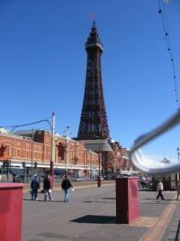 Blackpool Tower on the promenade in Blackpool, U.K.