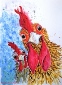"Nosey Chickens" original watercolour painting