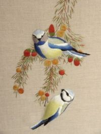 Embroidered blue tits