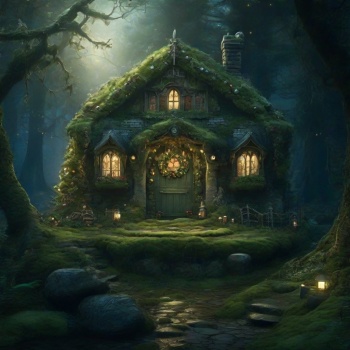 Solve Mossy Christmas Cottage jigsaw puzzle online with 64 pieces