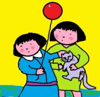 2 girls with cat and balloon