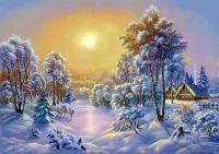 snow-glow-trees-house-cabin-sun-winter-STjw
