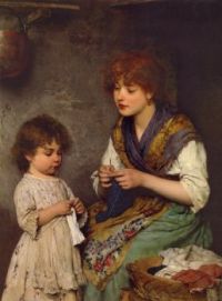 Eugene de Blaas - The Knitting Lesson