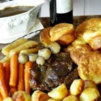 Burgundy Thyme Pot Roast with Yorkshire Pudding Popovers and English Style Roasted Potatoes