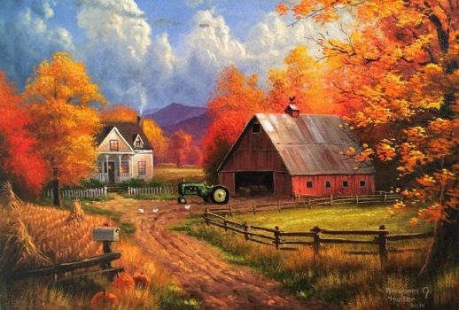 Solve Autumn Farm by Abraham J. Hunter jigsaw puzzle online with 77 pieces