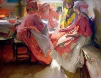 The Theme is Friendship / Abram Arkhipov (Russian, 1862-1930)  - Visit, 1910.