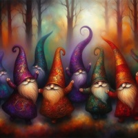 gnomes, dancing in a foggy forest ( Gothic style)