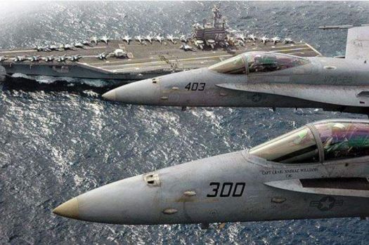 Two FA18 Hornets Fly Above USS Ronald Reagan CVN 76