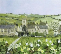Art - Vanessa Bowman - Spring - Village, Primroses & Snowdrops