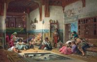 The Nubian Story teller in the Harem - Painting of Frederick Arthur Bridgman