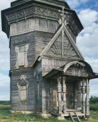 Ancient wooden Orthodox Church at Krasnaya Lyaga, Russia.