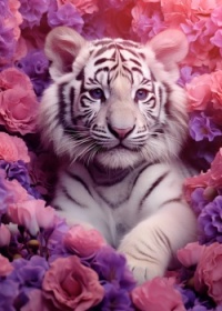 White Tiger Cub in Flowers