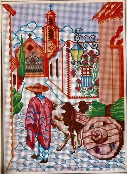 Solve Mexican Village Cross Stitch jigsaw puzzle online with 96 pieces